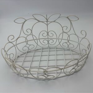 Vintage White Decorative Wire Basket with Apple Design